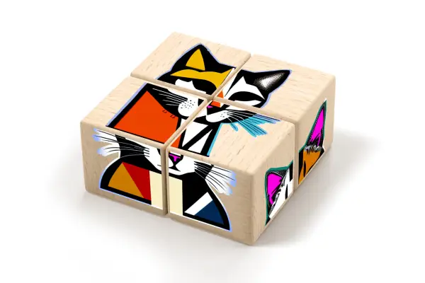 Wooden blocks with cats.