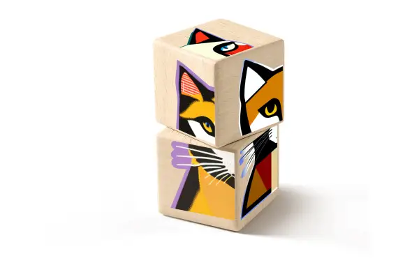 Wooden cubes with cats.