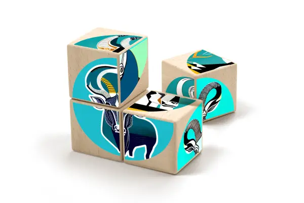 Set of four wooden blocks for assembling Capricorn