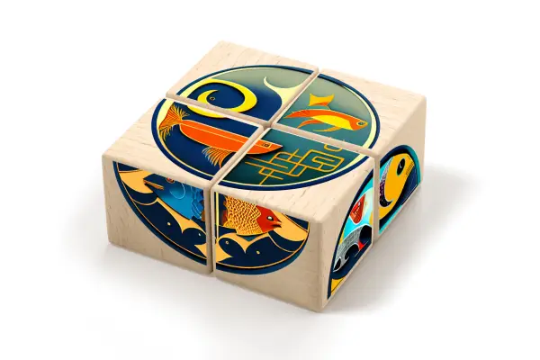 Blocks with a Pisces zodiac sign motif