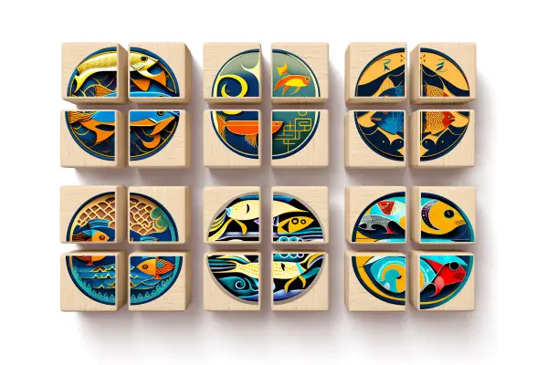 colourful puzzles made of beech wood