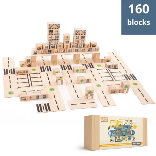 City building blocks with cardboard packaging.