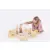 girl arranges wooden blocks