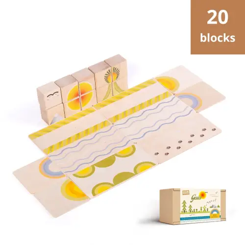 set of 20 natural blocks with colorful design