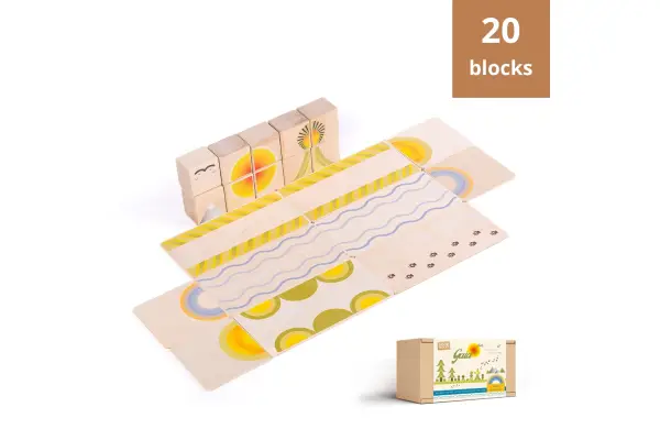 set of 20 natural blocks with colorful design