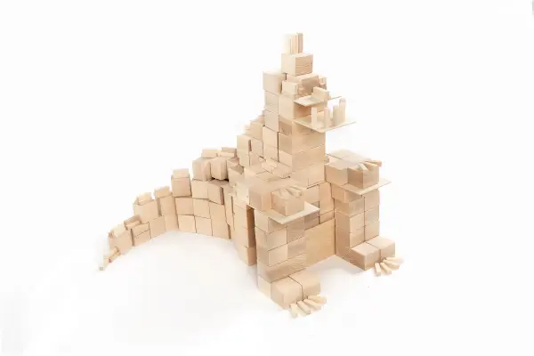 dragon built from wooden blocks