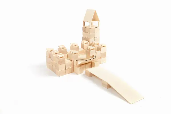 castle toy created from wooden blocks