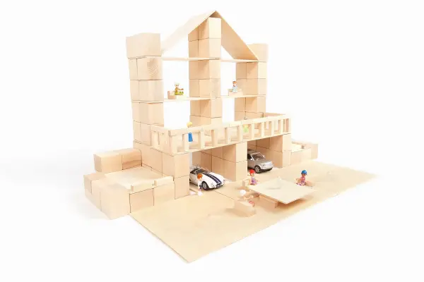 wooden dollhouse built from Just Blocks