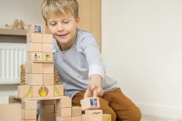 Construction of the Colosseum made from wooden blocks.