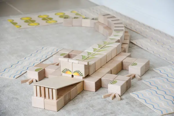 Construction from colorful wooden blocks.