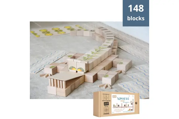 School set toy with wooden blocks.