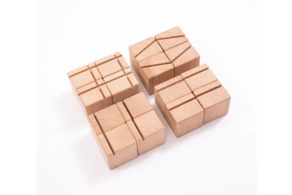 Wooden cubes of the Smart Lines toy set.