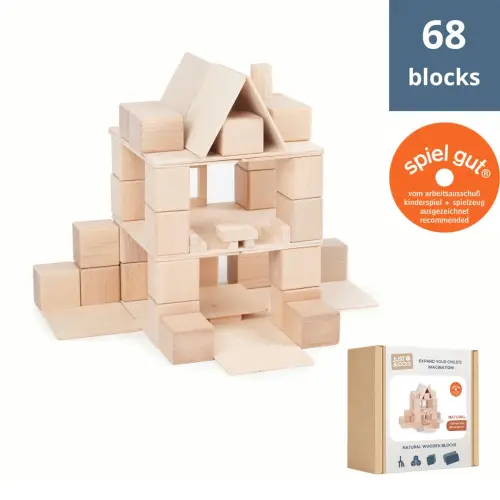construction of modern building made of wooden blocks
